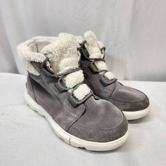 Sorel Explorer Next Faux Shearling Waterproof Bootie Women's 7 Grey Suede - Picture 1 of 7